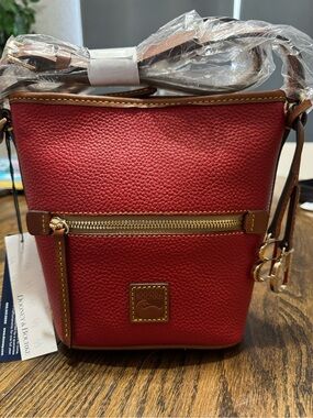 Dooney & Bourke Red Pebbled Leather Small Crossbody with Tan Trim